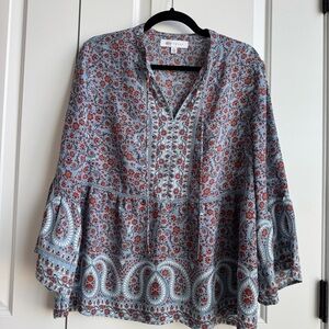 Fever Boho Paisley & Floral Bell Sleeve Blouse size L